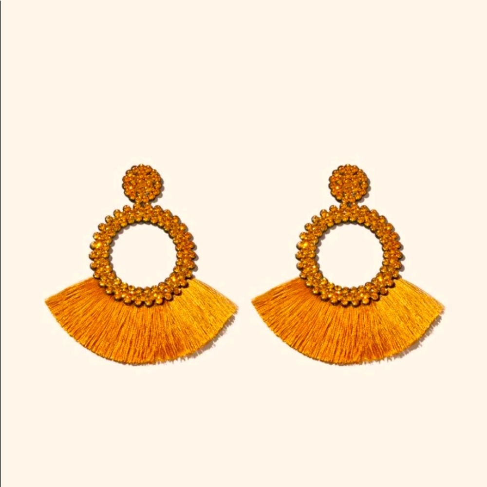 Tassel & Rhinestone Earrings - Orange